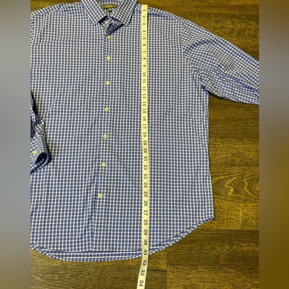 Peter Millar Summer Comfort Mens XL Blue White Plaid Gingham Button Long Sleeve - Picture 7 of 9